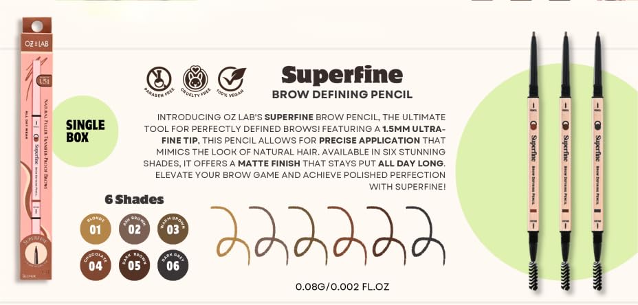 Beauty Superfine Micro Brow Pencil – 1.5mm Ultra-Fine Tip, Waterproof, Vegan Formula, 6 Shades – Long-Lasting Natural Eyebrow Pencil (05 - Dark Brown, 0.08G/0.002 FL.OZ（pack of 1）)