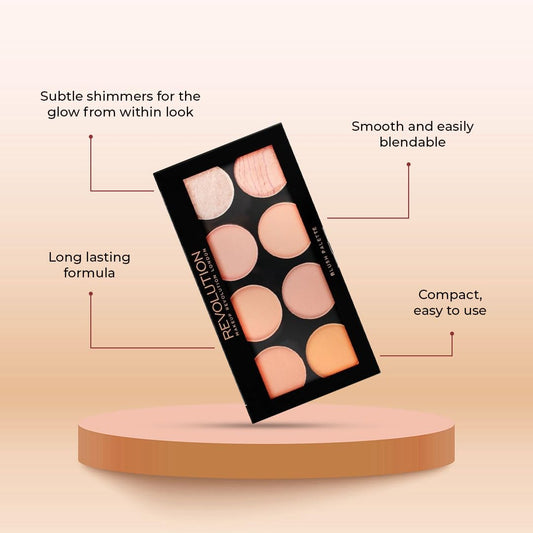 Makeup Revolution Ultra Blush Makeup Palette, Bronzer & Highlighter Makeup, Includes 8 Shades, Gluten free, Vegan & Cruelty Free, Hot Spice, 13g