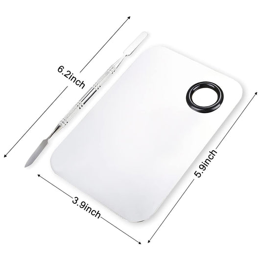 2 Pcs Makeup Mixing Palette, Upgrad Stainless Steel Metal Foundation Palette with Spatula Artist Tool for Mixing Foundation Nail-Art 5.9x3.9 in