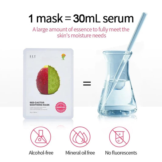 ELT Red Cactus Extract (5,000 ppm) (25 g / 0.88 oz) 10 EA Korean Face Masks, Brightening Mask, Anti-Aging Wrinkle Fighting, Deep Collagen Mask, Korean Skin care