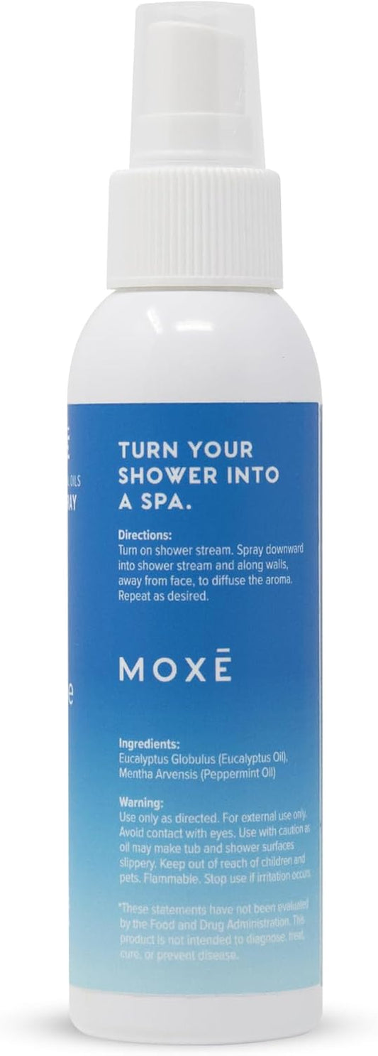 MOXE Shower Mist, Spa Steam Spray, Certified Natural Essential Oils, Aromatherapy, Tension Relief (Breathe, 4 Fl Oz (Pack of 2))
