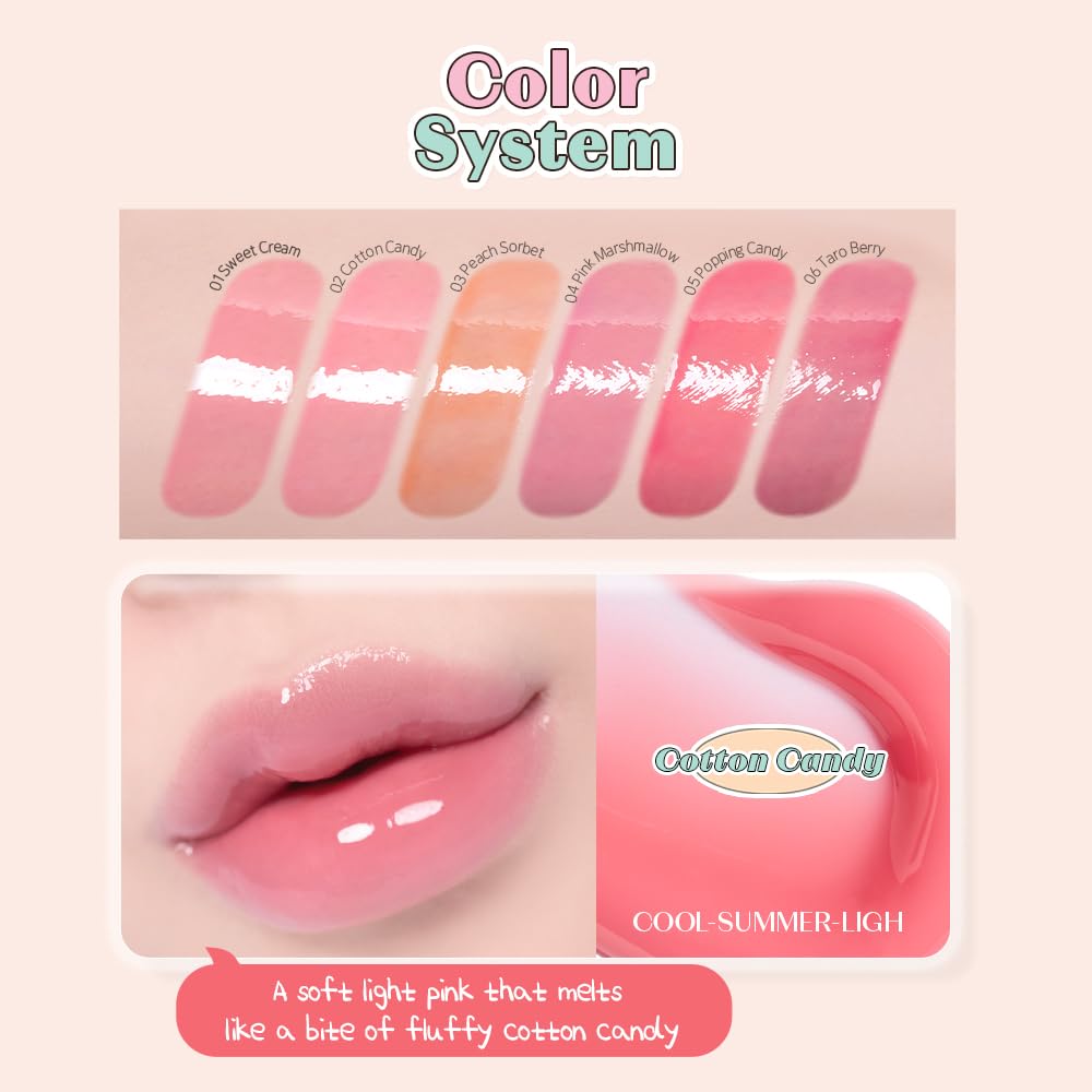 ETUDE Over Glowy Lip Gloss #2 Cotton Candy | Non-Sticky Vegan Lip Tint | Moisturized & Long-lasting Lip Gloss | Daily Tint for Dry Lips, Korean Makeup, K-beauty, Perfect for Gift