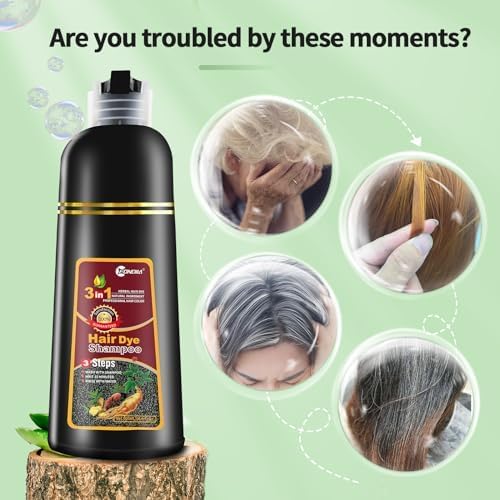 2 Pack Black Hair Dye Shampoo, Leorx 3 In 1 Black Color Shampoo Dye For Gray Hair Instant Herbal Coloring For Women & Men - Tintes Para El Cabello