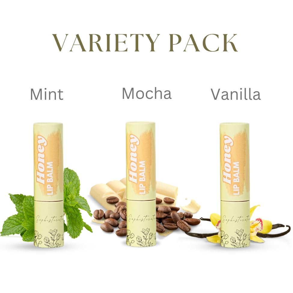 Natural Honey Lip Balm - 100%-grassfed Beef Tallow Chapstick, Organic Raw Honey & Argan Oil - Ultra Moisturizing, Conditioning, No Paraffin, Non Toxic, all Natural - 3 Pack (3x0.15 oz) Untinted