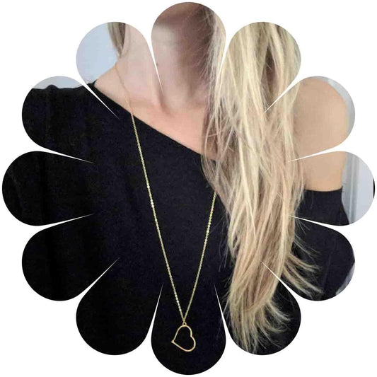 Boho Long Heart Necklace Open Heart Pendant Necklace Floating Heart Chain Necklace Gold Hollow Heart Necklace Jewelry for Women