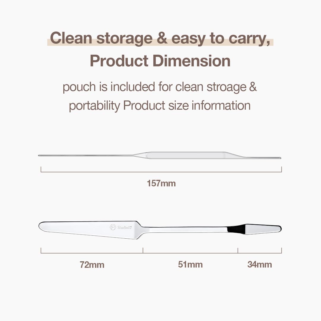 Foundation Spatula Made of Stainless Steel | Professional Makeup Spatula for Even Application of Foundation | Double Edged Spatula for Small Area of Face | Pouch Included for Clean Storage