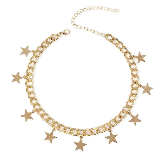 Boho Star Dangle Choker Necklace Gold Chunky Curb Chain Necklace Punk Thick Chain Choker Necklace Minimal Short Chain Necklace Jewelry for Women and Girls