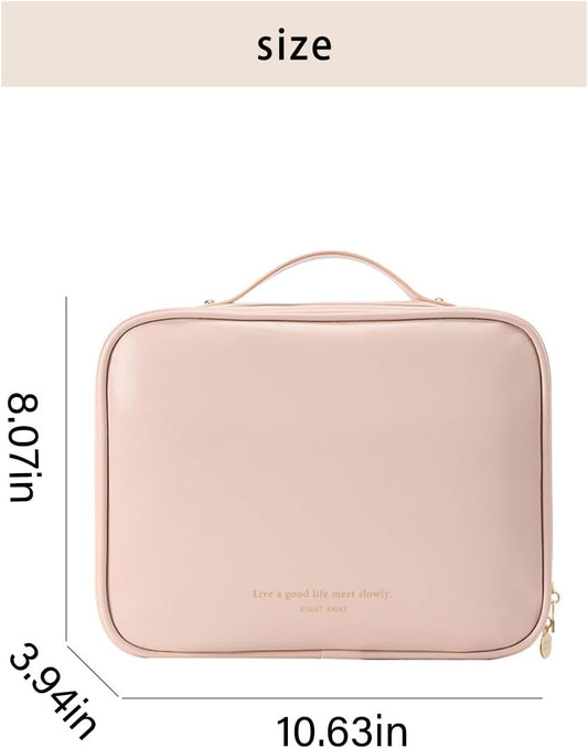 RIGHT AWAY Travel Toiletry Bag for Women, Makeup Bag& Cases, Waterproof Makeup Organizer Cosmetic Bag with Compartments,Portable Make Up Bag for Travel Size Toiletries,Skincare,Brushes Set,Pink