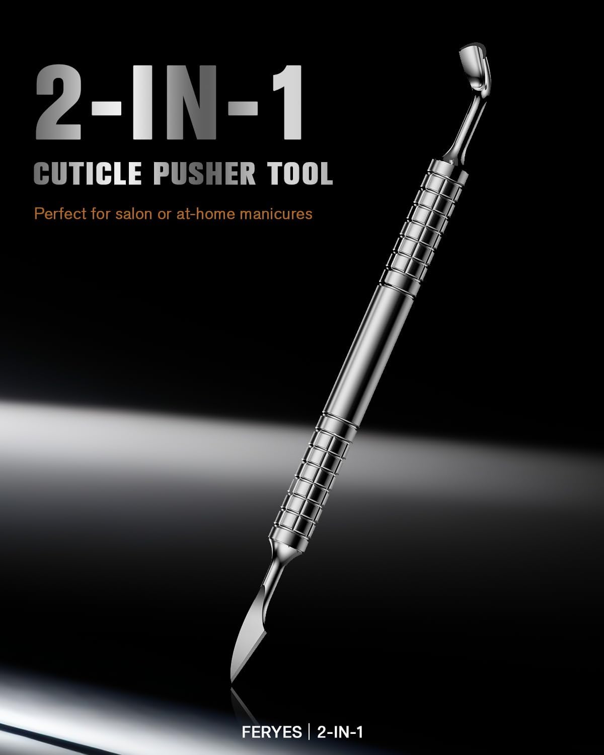 2025 Upgraded Dual-Head Cuticle Pusher Tool - Horseshoe shape & Chisel Edge Stainless Steel Remover Tool with Anti-Slip Wide Handle for Salon & Home Nail Care