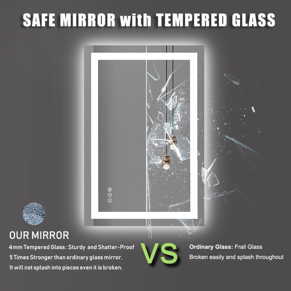 Amorho LED Bathroom Mirror 24"x 36" with Front and Backlight, Stepless Dimmable Wall Mirrors with Anti-Fog, Shatter-Proof, Memory, 3 Colors, Double LED Vanity Mirror(Horizontal/Vertical)