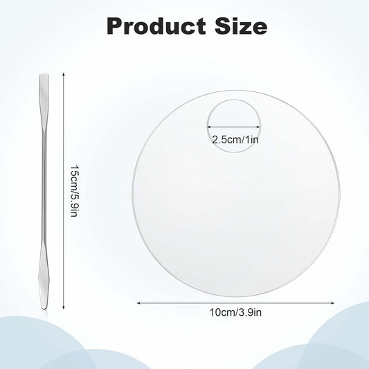 2PCS Makeup Mixing Palette with 2PCS Metal Spatula, Mixing Pigment Palette, Round White Clear Foundation Palette for Make up Eyeshadow Liquid Foundation Cosmetic Nail-Art Pigment Mixing Color