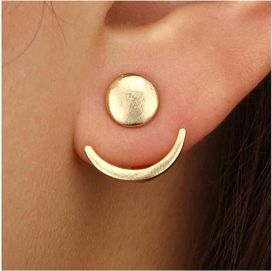 Boho Moon Ear Jackets Earrings Crescent Moon Stud Earrings Gold Sun Moon Earrings Minimalist Double Sided Round Earrings Jewelry for Women