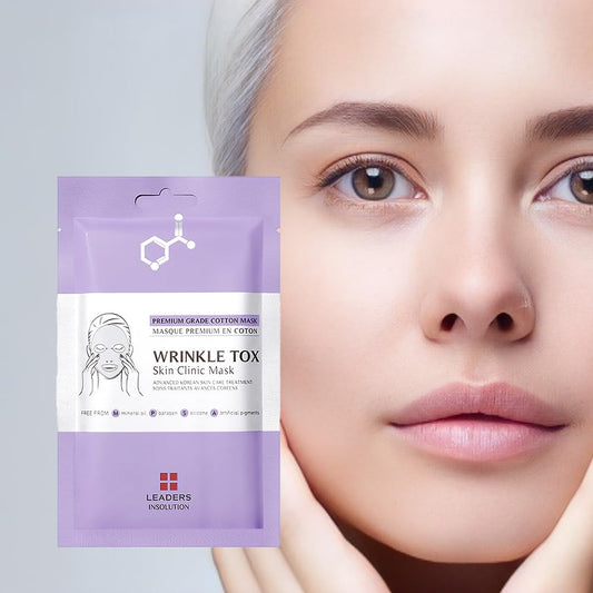 Leaders Insolution Wrinkle Tox Skin Clinic Mask | Adenosine-Infused Anti-Aging Facial Sheet for Fine Lines, Wrinkles, and Firmness | Premium Grade Cotton, Collagen Boosting (10 Sheets)