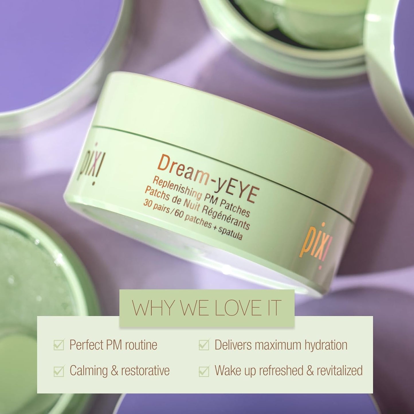 Pixi Beauty Dream-yEYE Calming Hydrogel Under Eye Patches | Vitamin A and Jasminie Help Hydrate and Smooth Under Eyes | 30 pairs / 60 Patches