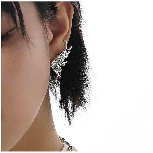 Punk Butterfly Wing Earrings Rhinestone Wing Studs Earrings Silver Half Wing Earrings Cool Mismatch Animal Earrings Jewelry for Women and Girls