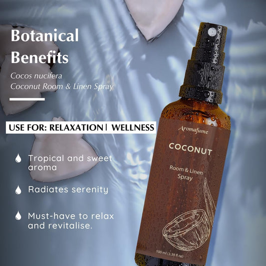 Coconut Room, Linen & Pillow Spray by Aromafume | 100ml/3.38 fl oz | with Pure Coconut Essential Oil | Aromatherapy Spray for Relaxation, Sleep & Stress Relief | Mist for Bedding, Fabrics