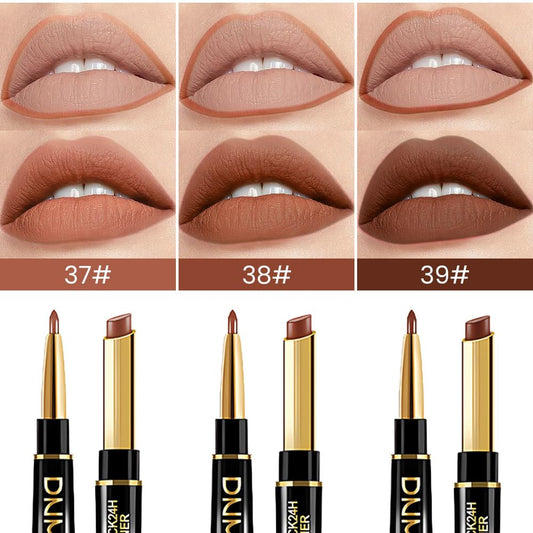evpct 3Pcs Light Nude Dark Deep Brown Matte Lip Liner and Lipstick Combo Set Kit for Women, Magic Lipstick 24 Hours Original Lip Liner Makeup Stain Gloss Plumper Long Lasting Waterproof labial