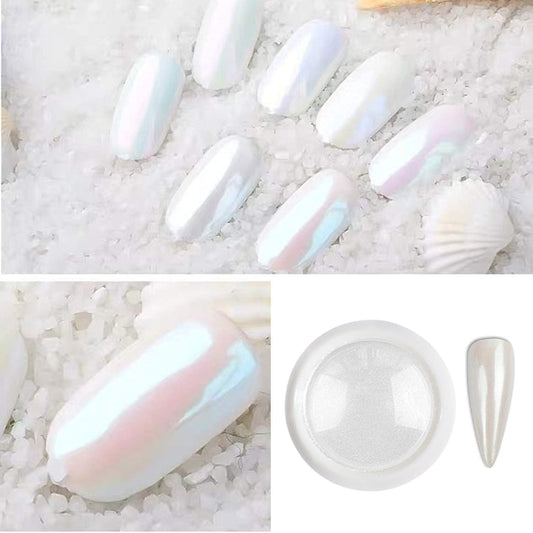 Pearl Chrome Nail Powder BISHENGYF -【0.8g Super Pearl Effect】Nail Chrome Iridescent Aurora Mermaid White Giltter Powder for Nails Art DIY