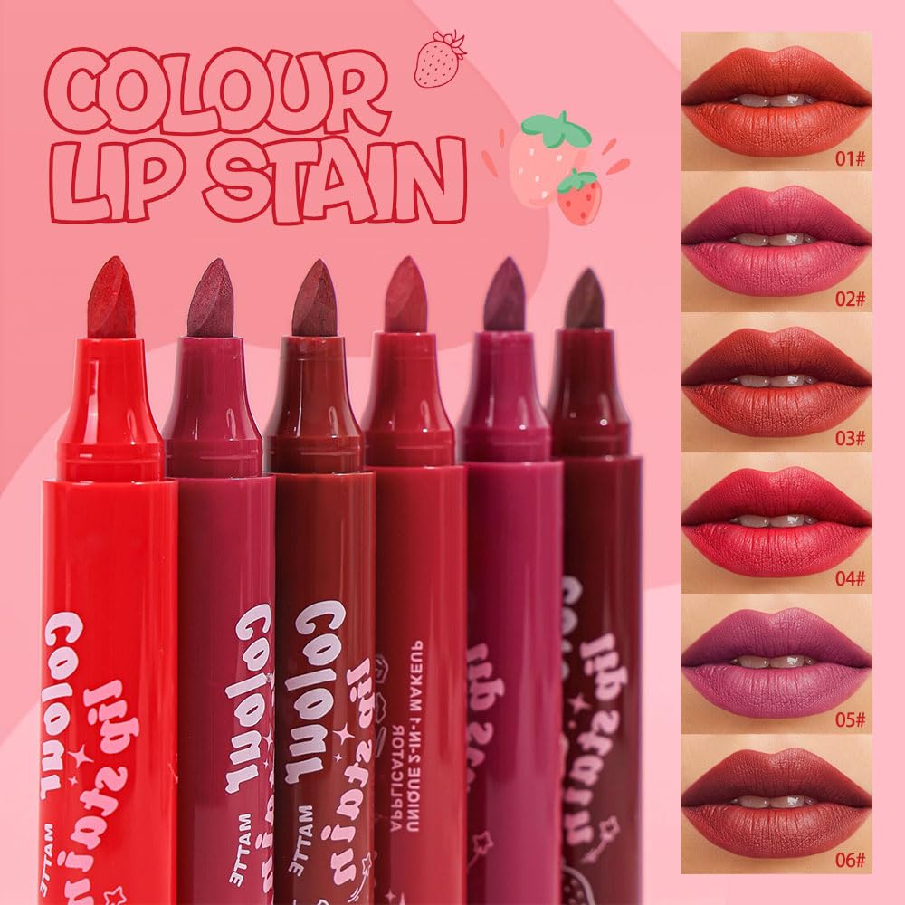 Lip Stain, Waterproof lip tint, Matte Color Look, Longlasting All Day Wear Lip Color, Smudge Proof Natural Finish, Precise Chisel Tip Marker,non sticky lip gloss,kiss proof lip color 06#