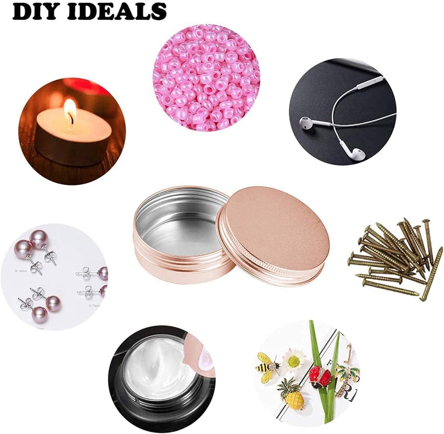 0.5 Ounce Aluminum Tin Jar with Screw Cap 15mL Tin Cans Refillable Containers for Cosmetic, Lip Balm, Cream, Lotion, Balms, Spices, Salve, Rose Gold 40 Pcs