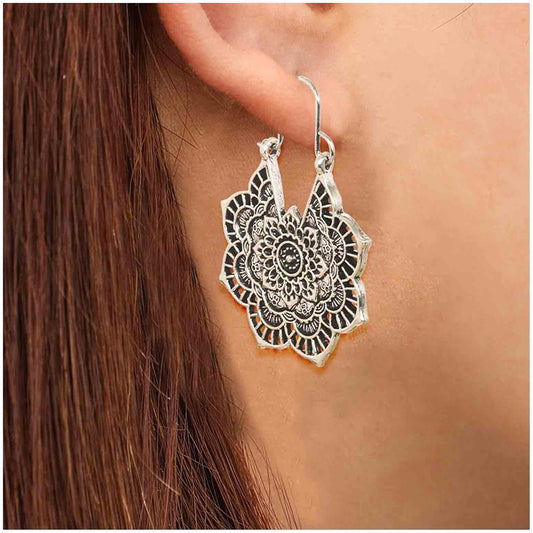 Boho Mandala Flower Earrings Gold Drop Dangle Earrings Tribal Earrings Vintage Ethnic Hoop Earrings Jewelry for Women and Girls