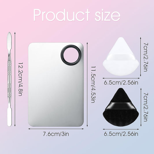 10-in-1 Makeup Spatula and Powder Puff Set with Professional Cosmetic Palette Triangle Puff for Eye Shadow Spatula Facial Cosmetic Makeup Tool for Eyelashe Body