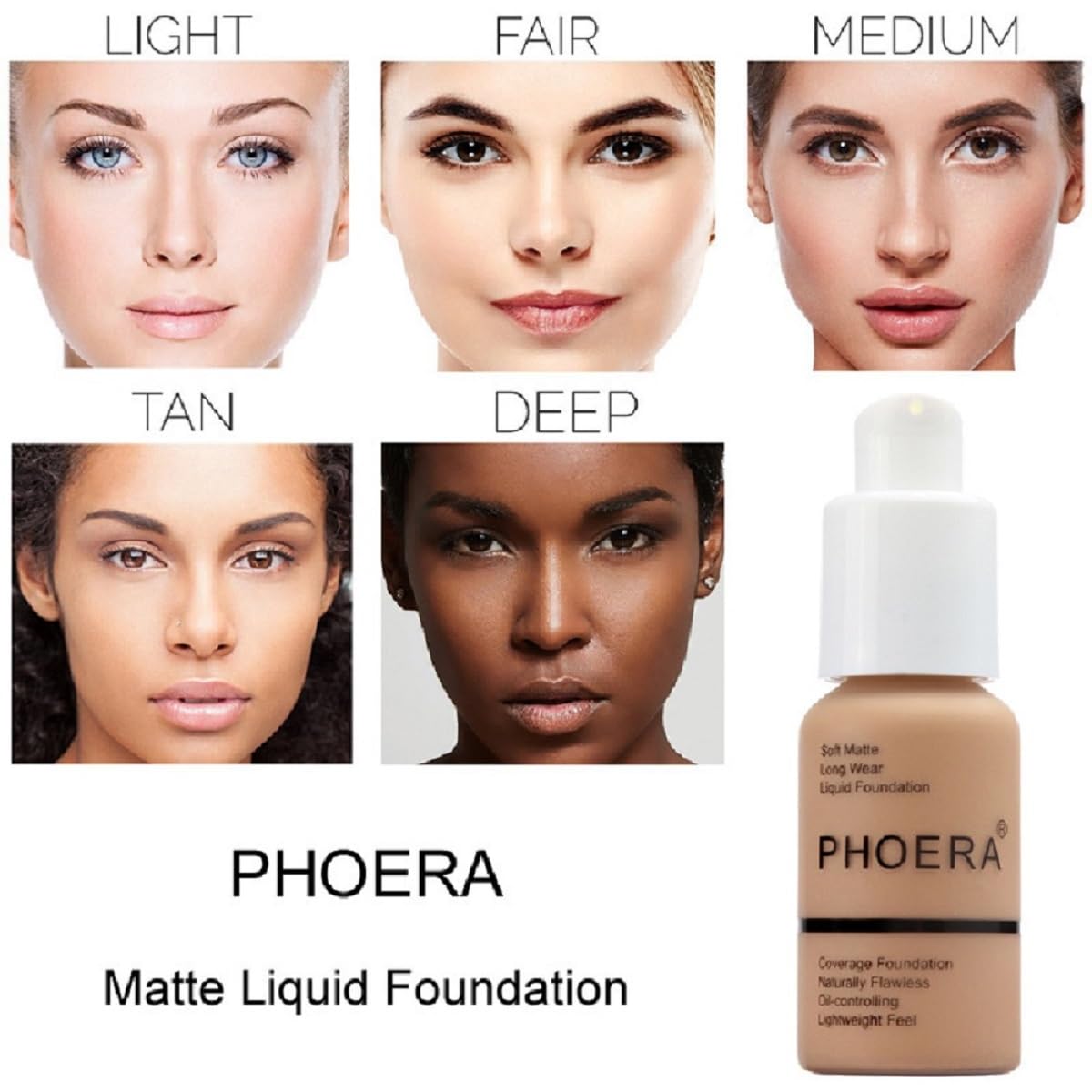 PHOERA Foundation,Flawless Soft Matte Liquid Foundation Oil Contro Concealer Waterproof Full Coverage Foundation Makeup .(1 Pcs-103# Warm Peach)