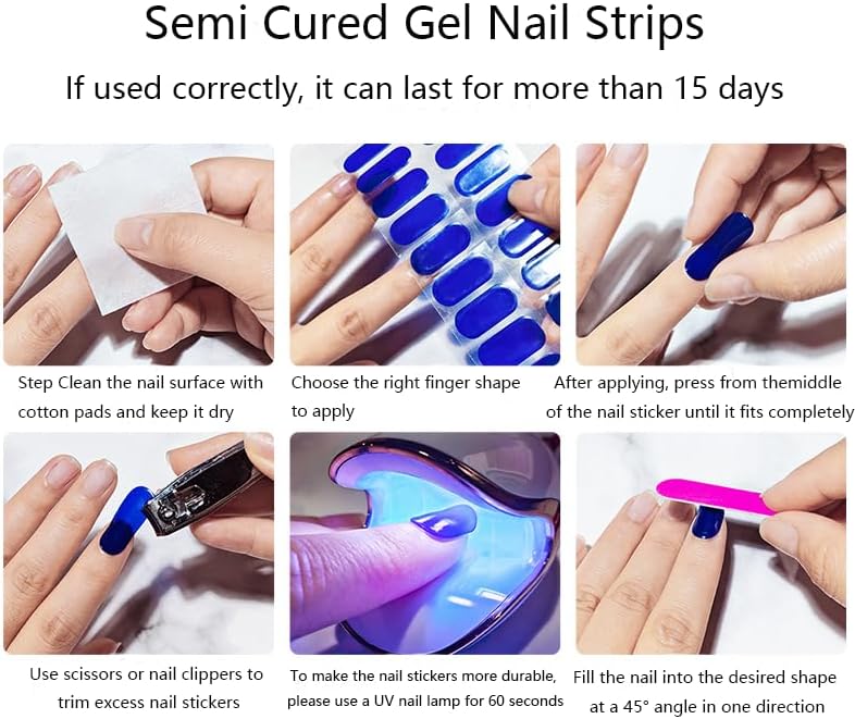 Semi Cured Gel Nail Strips French Tip Gel Nail Strips with Flower Designs Glossy Pink Stickers Wraps Need UV/LED Light Salon Quality & Easy to Use for Women 20 Pcs