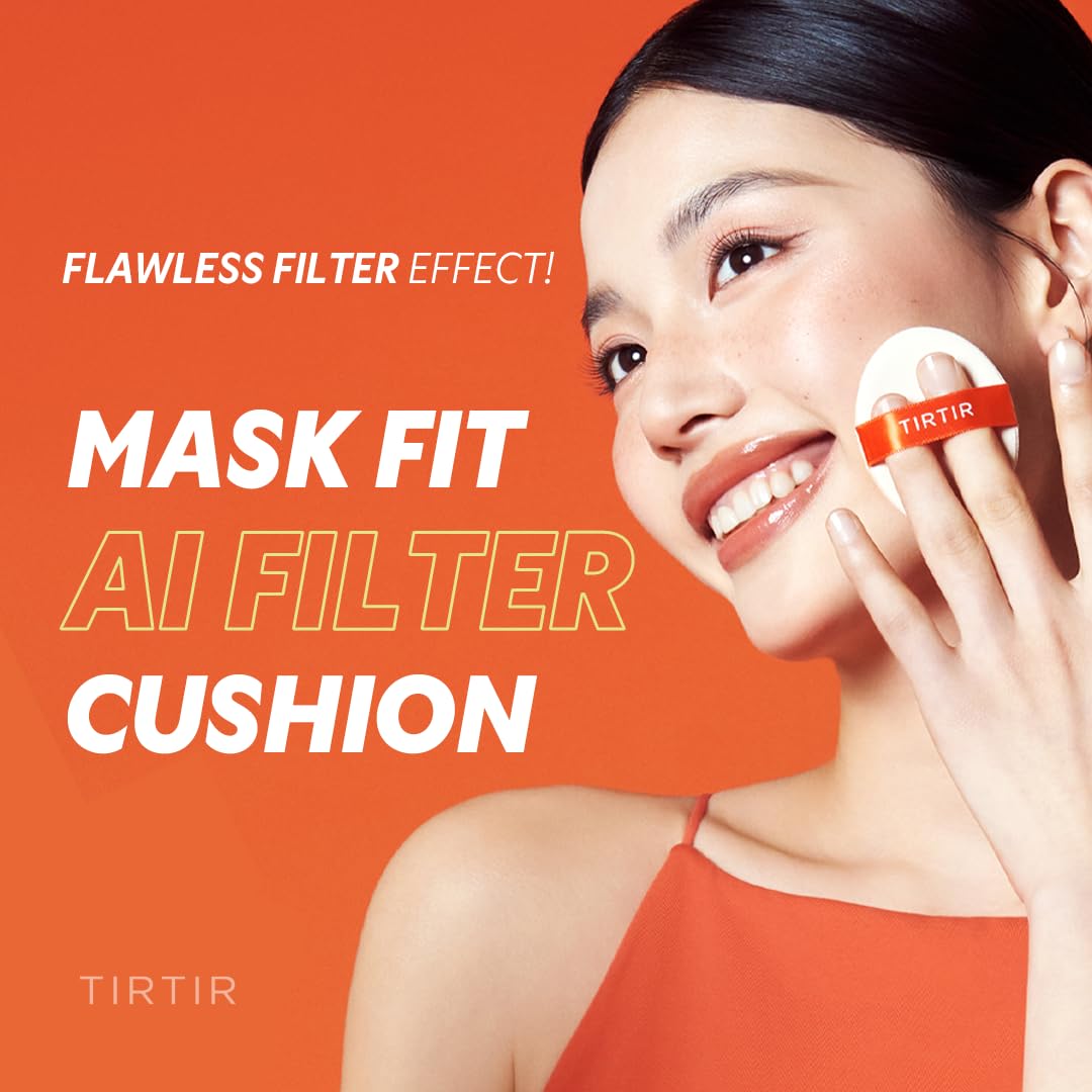 TIRTIR Mask Fit Ai Filter Cushion Foundation | AI-Like Semi-Matte Finish - Up to 72-Hour Medium to Full Coverage Korean BB Cushion Make up Beauty, #15C Pear Porcelain, 0.63 Fl Oz