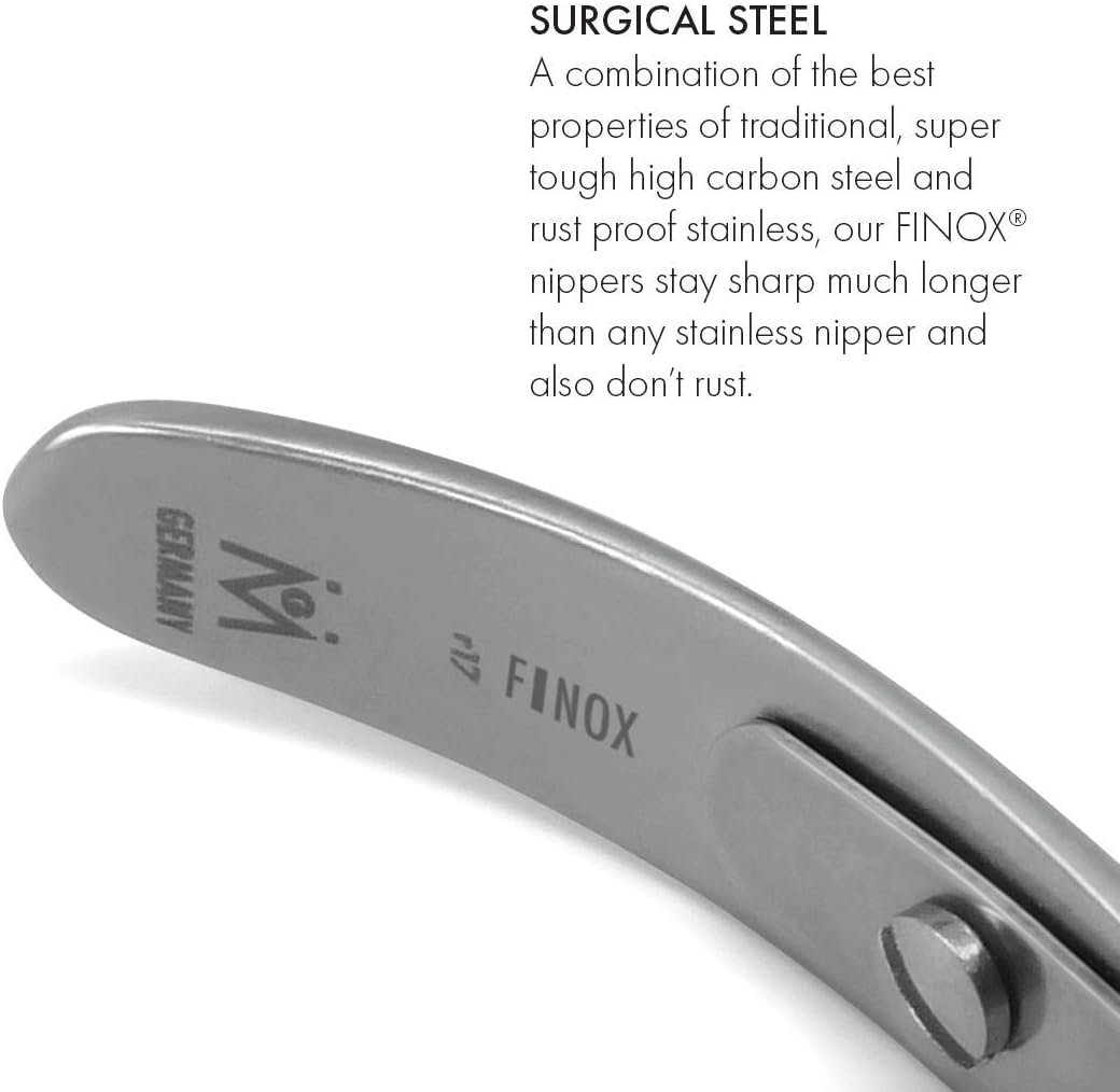 GERMANIKURE Tapered Professional Cuticle Trimmer - 1/2 Half Jaw Nipper - Ethically Made in Germany - FINOX Stainless Steel Sharp Cuticle Remover in Leather Case – Manicure Tool, r155, 5mm