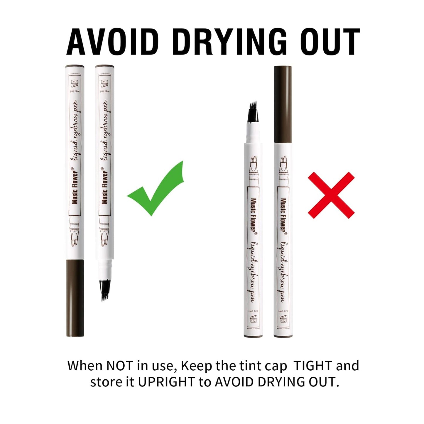 Music Flower Eyebrow Pencil, Liquid Eyebrow pen, Waterproof Brow Pen with Micro-Fork Tip, Fine Sketch Long Lasting Smudgeproof Microblading Pen - Chestnut