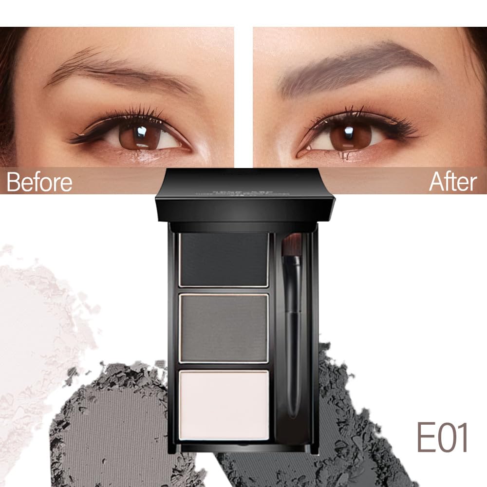 Eyebrow Powder Black White Gray Kit,Eye Brow Powder for Women with Brow Brush,Long-Lasting Waterproof Three Colors Brow Filler Get Full Defined Natural Brows,Eyebrow Powder Makeup