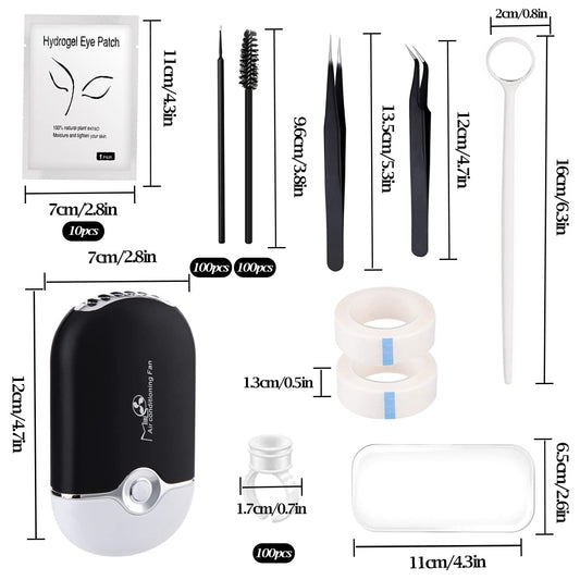 267 PCS Eyelash Extension Supplies Lash Extension Kit USB Air Conditioning Blower,Silicone Pad,Under Eye Gel Pads,Mini Makeup Mirror,Tapes,Tweezers,Glue Rings,Eyelash Brushes,Micro Brush Applicators