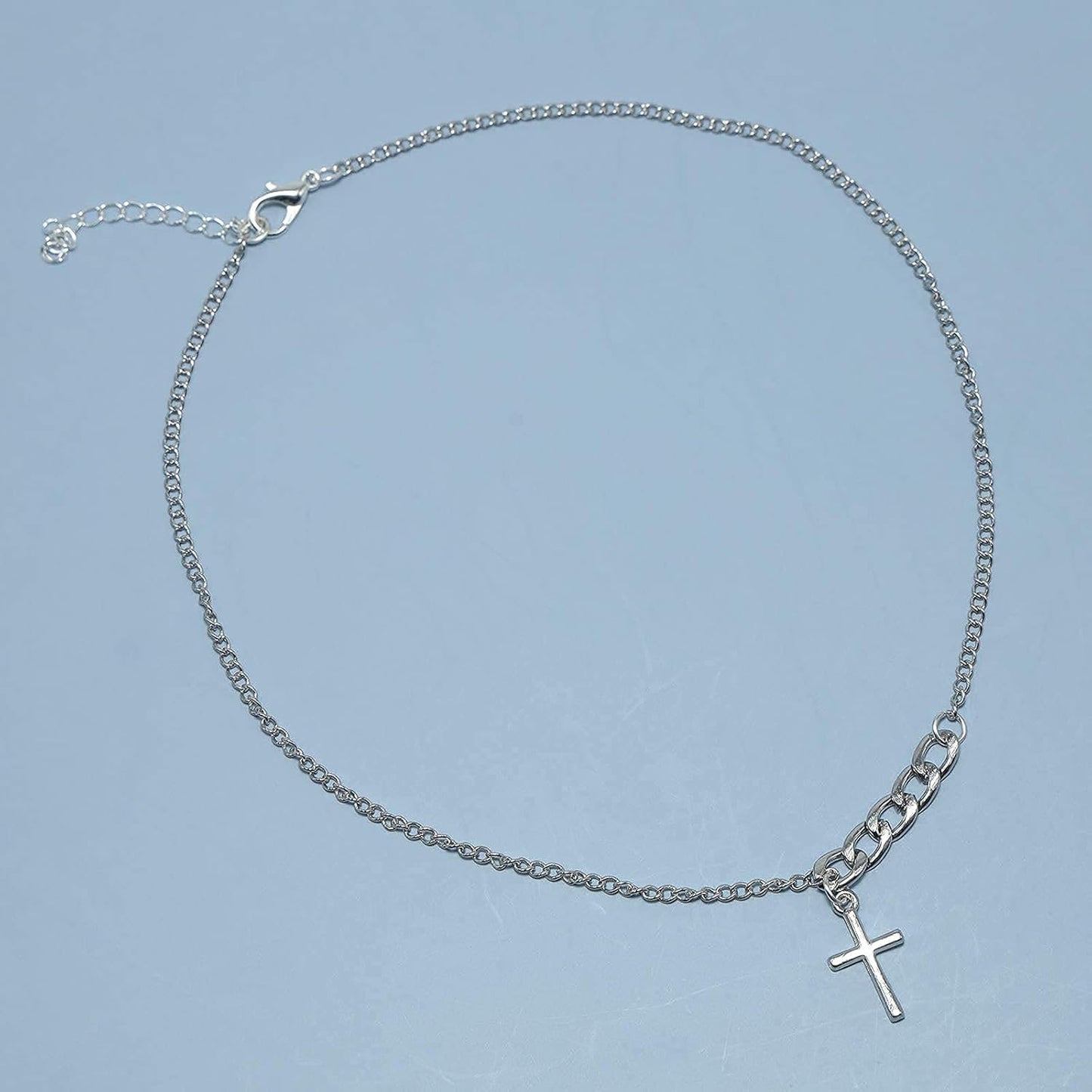 Vintage Cross Necklace Creative Chunky Cuban Chain Tiny Cross Pendant Choker Clavicle Chain Necklace Jewelry for Women and Girls