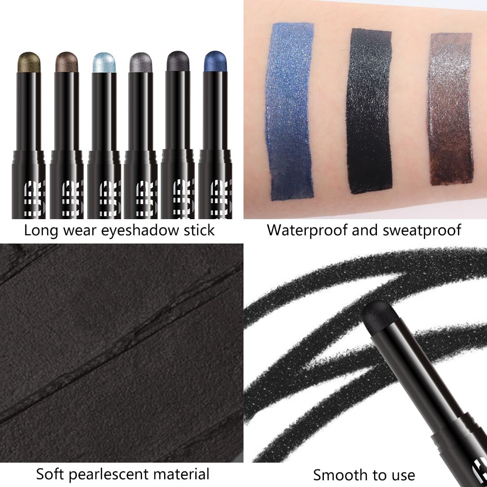 Black Shimmer Cream Eye Shadow Stick Makeup for Women, Black Shimmer Matte Eye Shadow Brightener Stick for Eyes, Long-lasting Waterproof Eyeshadow Pencil Applicator Blendable for Eye Highlight 17