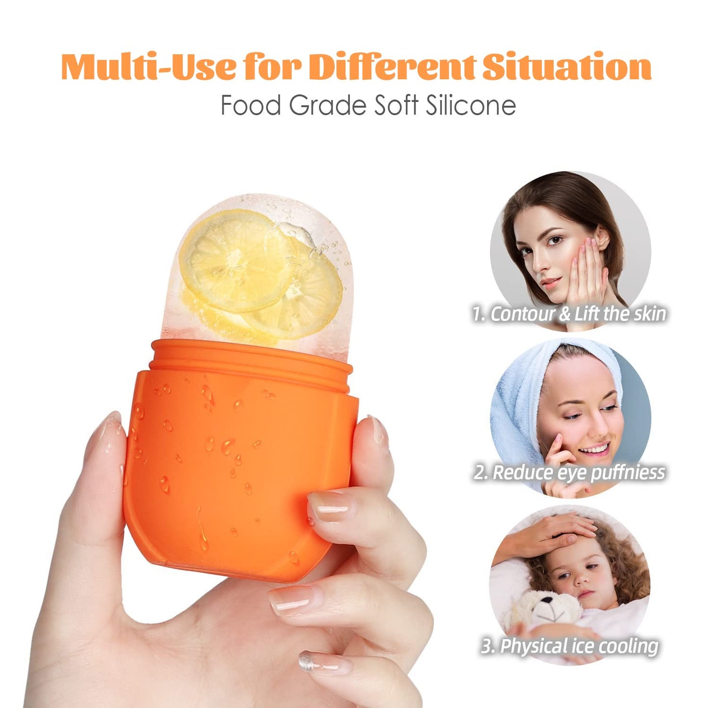Ice Roller for Face and Eye, Upgrated Ice Face Roller Puffiness Relief Ice Roller Skin Care Tools, Ice Facial Cube, Gua Sha Face Massage, Silicone Ice Mold for Face Beauty ( Orange)