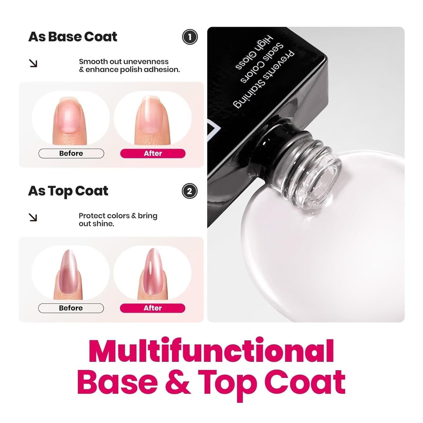 Beetles Nail Polish,15 ML Pearl Pink Nail Polish with 2 in 1 Base Top Coat -Fast Drying & Long Lasting Pearl Romantic Reverie Valentine's Day Gift for Women