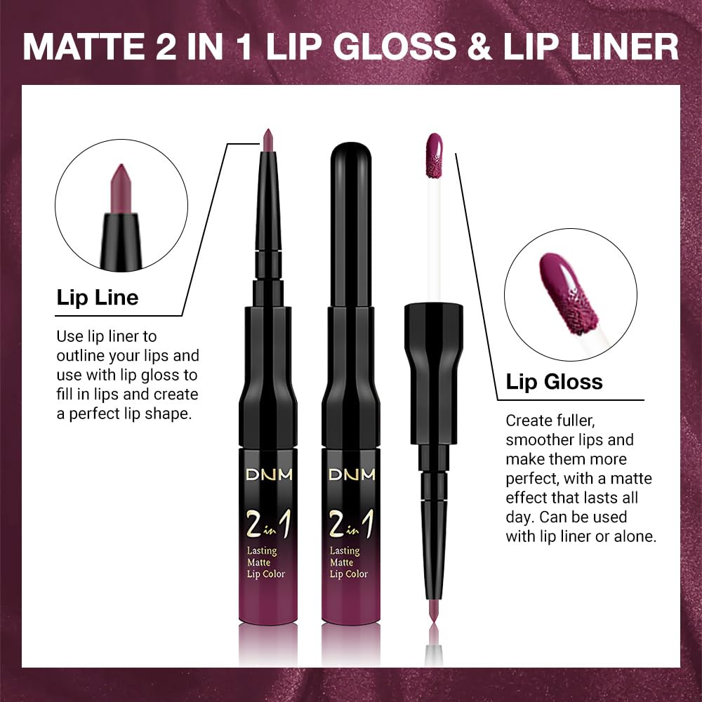 evpct 1Pcs Dark Plum Purple Matte Lip Liner and Liquid Lipstick Stain Makeup Set for women, Plum Red Long Lasting Smudge Proof Lipstick labiales matte mate larga duracion listip 24 hours originales,18
