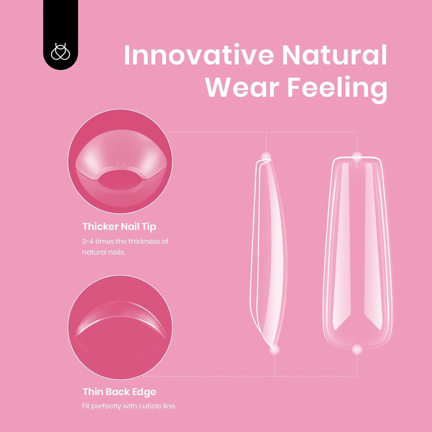 Beetles Gel Nail Tips Long Square Nail Tips, 12 Sizes 288 PCS Pre-Shaped Clear Full Cover False Nails Tips Clear Acrylic Nails Glue on Nails for Girls Women Nail Art Design,Nail Glue Needed