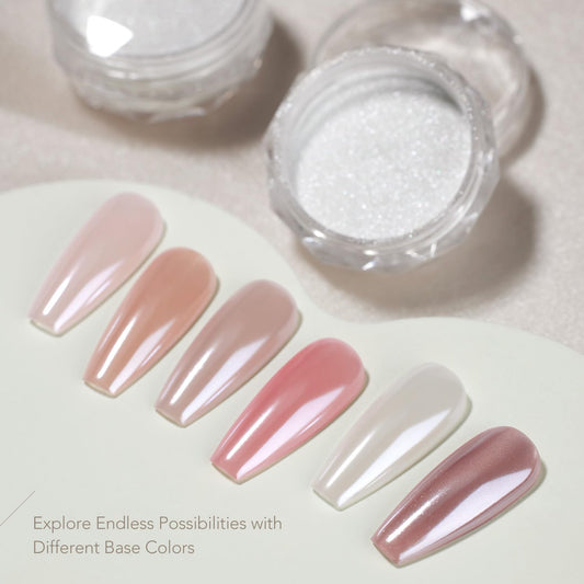 GAOY White Pearl Chrome Nail Powder, Mirror Effect Shimmer Glitter Pigment Mermaid Aurora Nail Art Decorations, Lustrous White