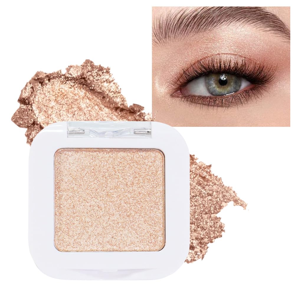 evpct Light Nude Brown Shimmer Single Eyeshadow Palette Makeup for Older Women, Iced Latte Glitter Sparkle Cream Eye Shadow Palette Brightener Makeup for Older Women, High Pigment Monochrome Eyeshadow