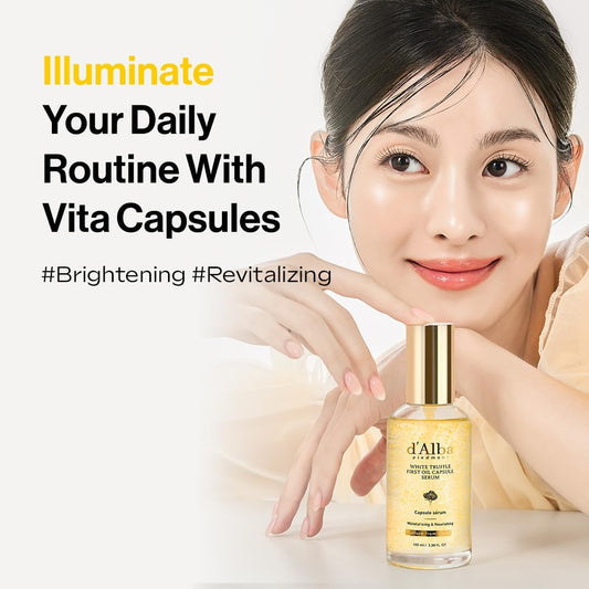 d'alba Piedmont White Truffle Oil Capsule Serum, Daily Vita Boost for Luminous Skin, Double Vitamin Formula, Big Size (3.38fl. oz.)