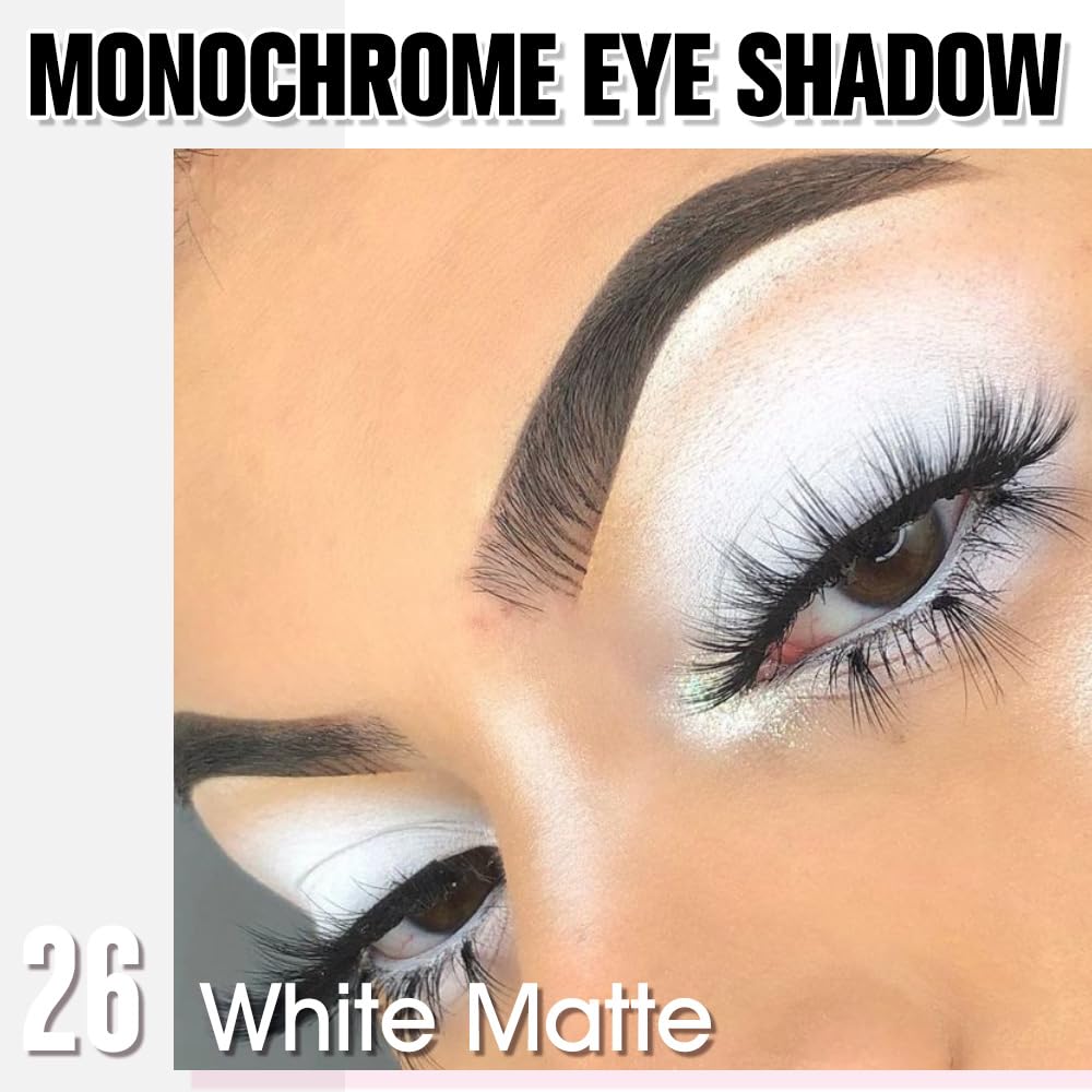 Single Matte Eye Shadow Palette Makeup, White Matte Eyeshadow for Women Halloween Birthday Party Wear, Monochrome Eye Shadow Makeup, Pigmented Waterproof Sombras Para Ojos, 26