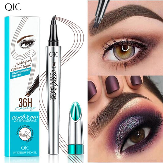 Microblading Eyebrow Pen - Long-Lasting 4D Four-Tip Waterproof Eyebrow pen with Triangular Tip Easy Application for Beginners for Natural Eyebrows (Light Brown)
