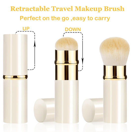 Makeup Brush, Retractable 2 Pack Travel Kabuki Powder Makeup Brush, Foundation Face Blush Brushes for Blending Liquid, Blush, Bronzer, Buffing, Sunscreen,Flawless Cosmetics