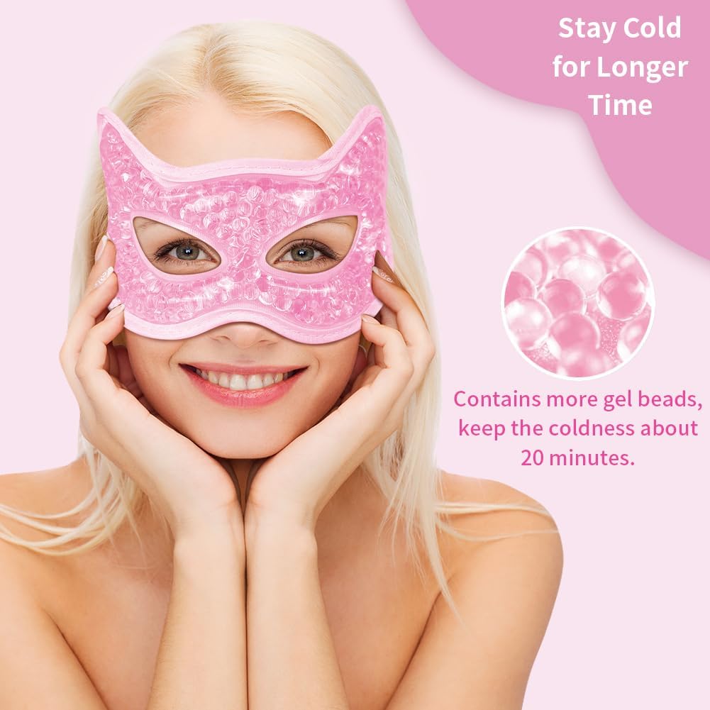 Cooling Eye Mask, Gel Eye Mask Hot Cold Use, Cold Eye Mask for Puffy Eyes, Dry Eyes, Headaches, Migraines, Sinus, Dark Circles (1 pink)