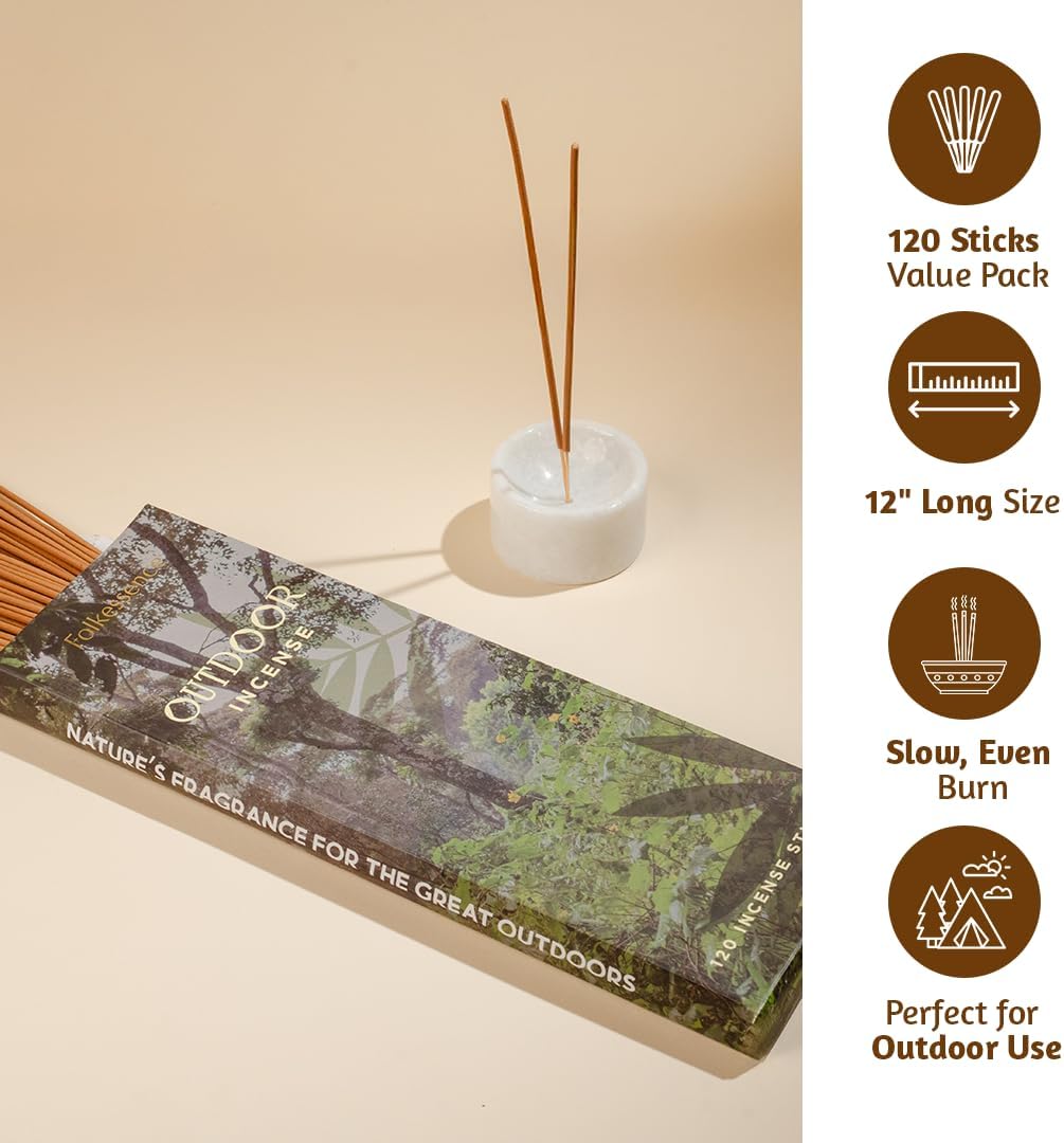 Folkulture Citronella Incense Sticks | Pack of 120 Long 12” Citronella & Lemongrass Incense Sticks | Slow Burn, Non Toxic, Organic |for Patios, Gardens, Camping, BBQs & Outdoor Gatherings