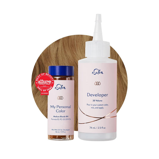 eSalon Permanent Hair Color & Hair Dye Complete Kit- Medium Blonde - Personal Colorist Kit for Up To 100% Gray Coverage for All Hair Types - Professional-Grade Ammonia-Free Hair Dye