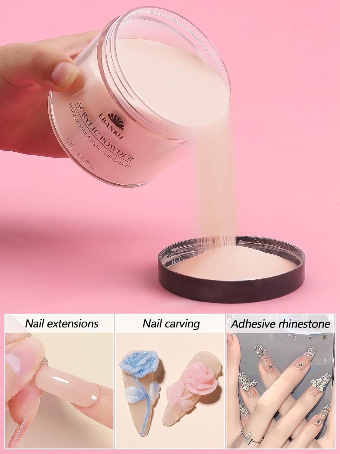 EBANKU Acrylic Powder Nude 120g/4.23oz Professional Acrylic Nail Powder for 3D Fingernail Carving & Nail Extensions Manicure, Long Lasting, No Nail Lamp Needed