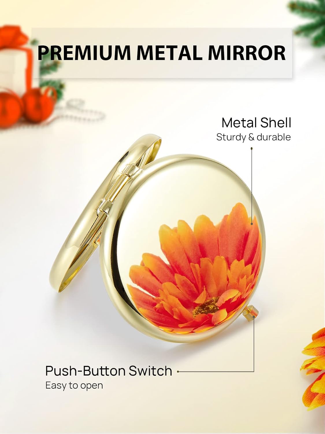 Compact Mirror Bulk, Pack of 6 Double-Sided 1X/2X Magnifying Metal Makeup Mirrors(Round, Gold)